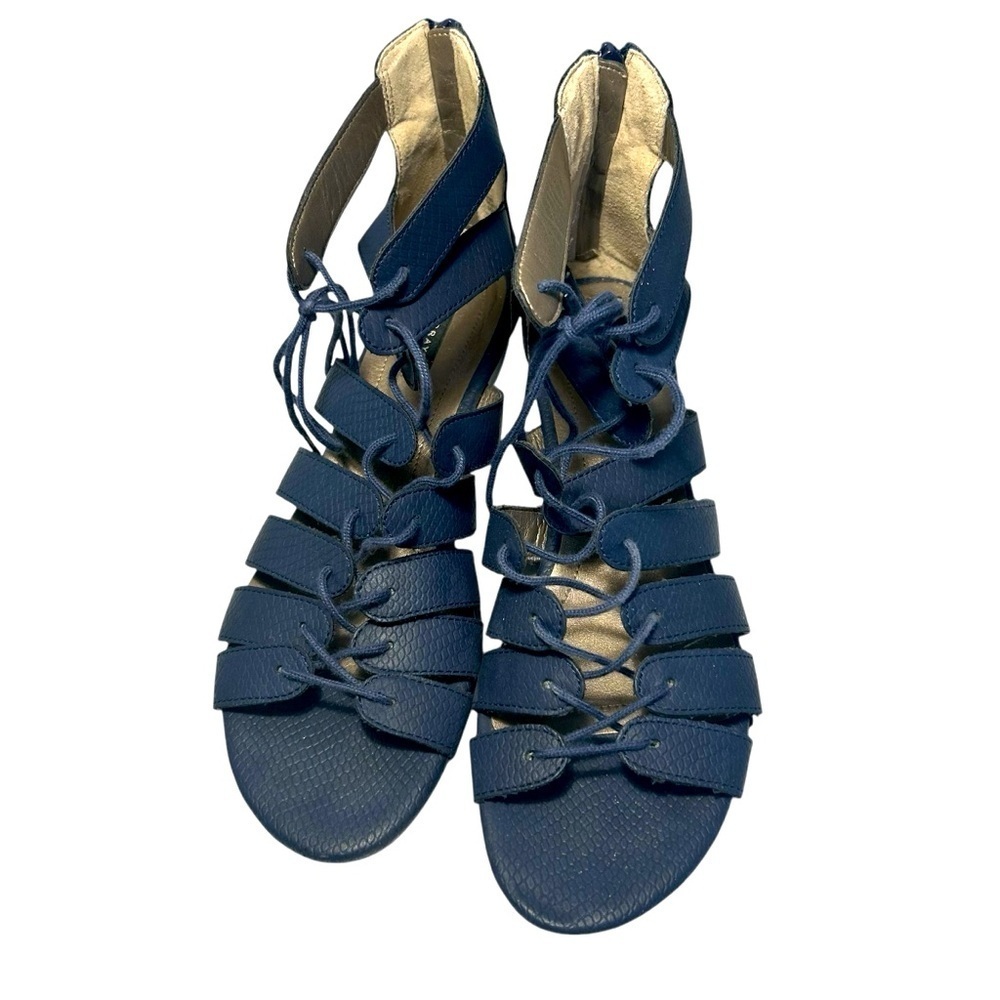 Array Navy Blue Vegan Leather Gladiator Sandals 9.5